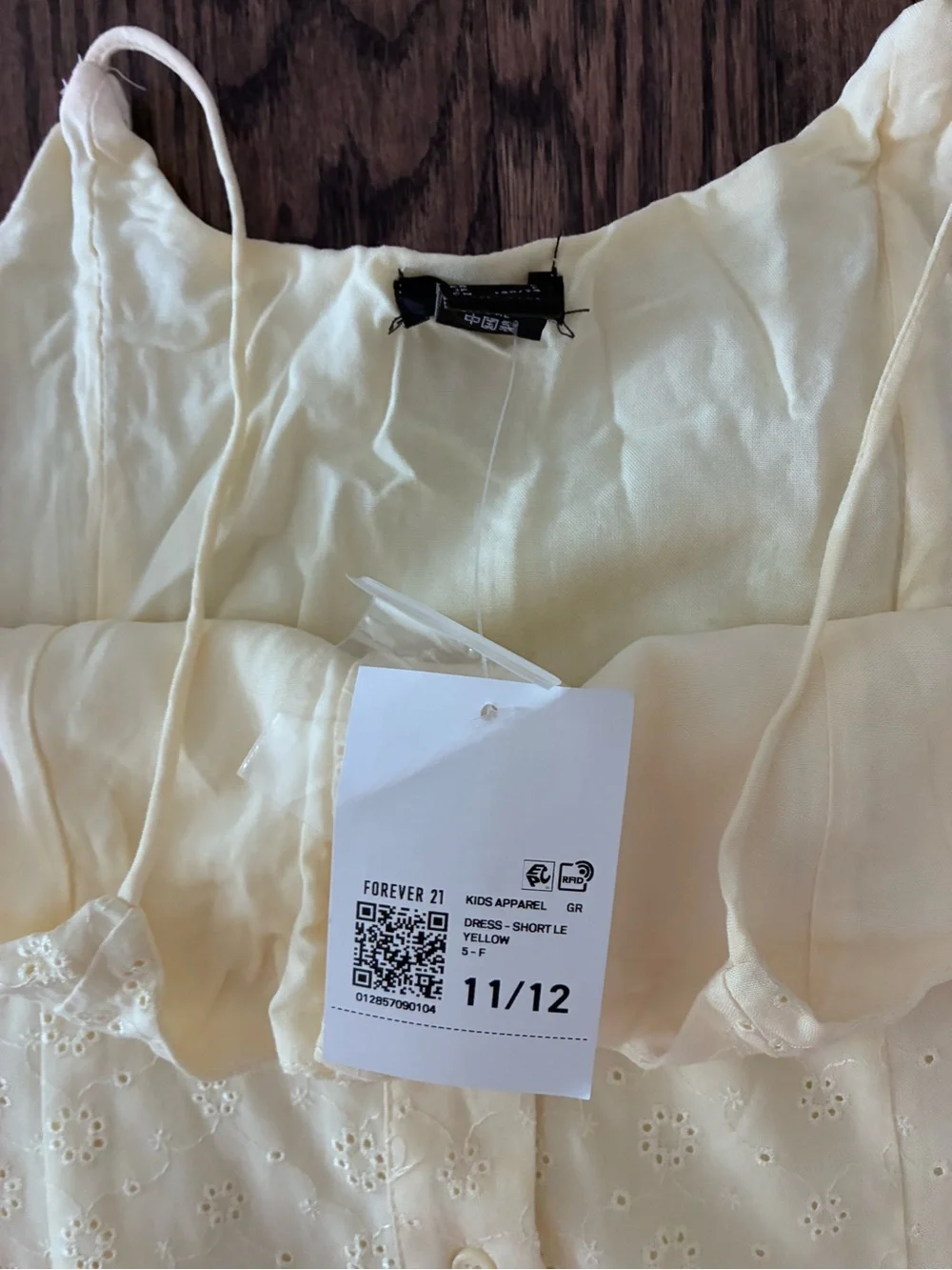 Forever 21 Light Yellow Eyelet Button-Front Spaghetti Strap Dress
